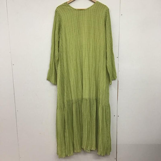 カスタネ Kastane ワンピース ロングスカート 長袖ロングワンピース ノーカラーシャツワンピース フレアスカート FREE チェック 薄緑 / ライトグリーン /  レディース USED 古着 中古 10147093