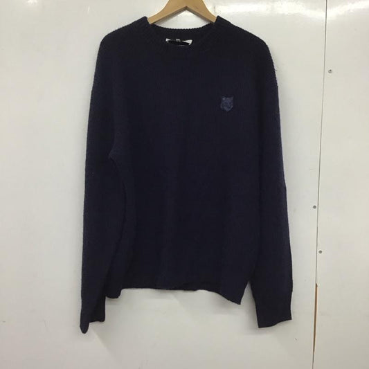 メゾンキツネ MAISON KITSUNE ニット、セーター 長袖 長袖ニットカットソー クルーネック セーター M ロゴ、文字 紺 / ネイビー /  メンズ USED 古着 中古 10137737
