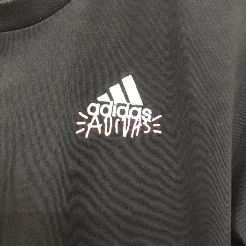 アディダス adidas カットソー 長袖 長袖カットソー プリントカットソー クルーネック M ロゴ、文字 黒 / ブラック /  メンズ USED 古着 中古 10135847