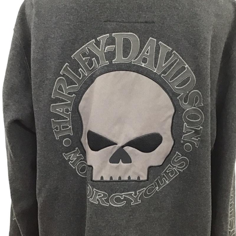ハーレーダビッドソン Harley-Davidson パーカー 長袖 99035-08VM ジップアップ ドクロ スカル 裏起毛 L ロゴ、文字 ダークグレー / ダークグレー /  メンズ USED 古着 中古 10111873