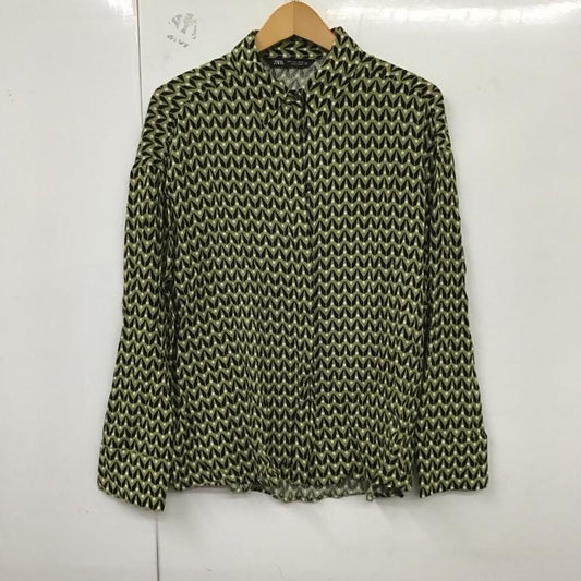 ザラ ZARA シャツ、ブラウス 長袖 1971 162 069 レトロ柄 L 総柄 カーキ / カーキ / X 黒 / ブラック / X 白 / ホワイト /  レディース USED 古着 中古 10129183