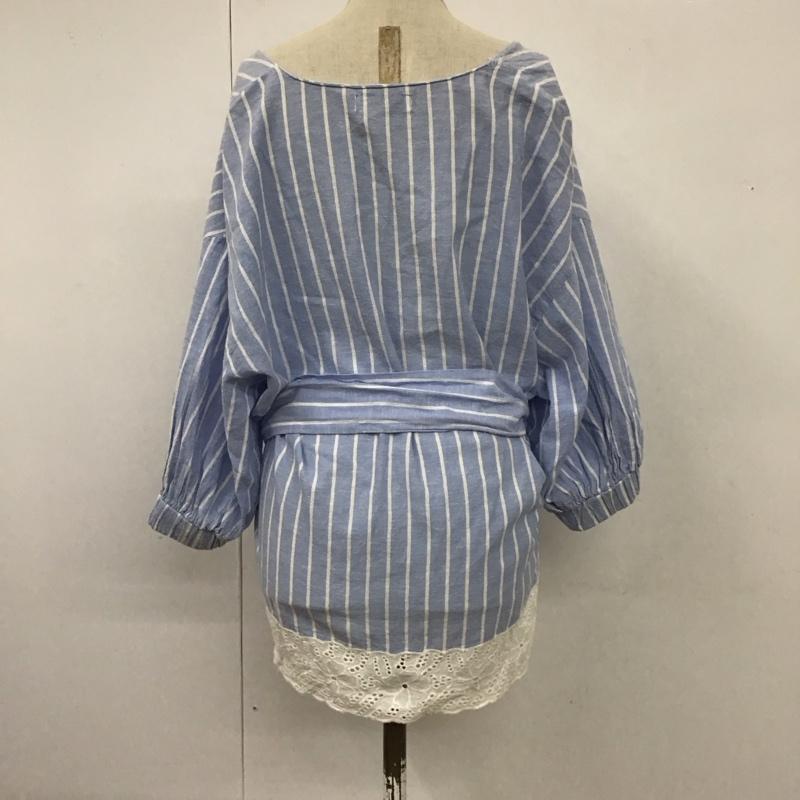 ザラティーアールエフ ZARA TRF カットソー 七分袖 ベルト付き 裾レース S ストライプ 水色 / ライトブルー / X 白 / ホワイト /  レディース USED 古着 中古 10112001