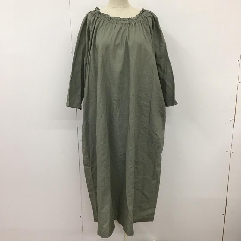 サマンサモスモス Samansa Mos2 ワンピース ロングスカート 半袖シャツワンピース ロングワンピース ノーカラーシャツワンピース FREE 無地 カーキ / カーキ /  レディース USED 古着 中古 10113808