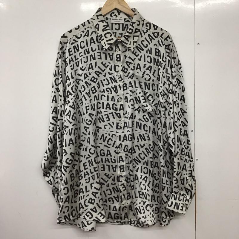 バレンシアガ BALENCIAGA シャツ、ブラウス 長袖 長袖シャツ プリントシャツ カラーシャツ 総柄 36 ロゴ、文字 白 / ホワイト / X 黒 / ブラック /  メンズ USED 古着 中古 10146543