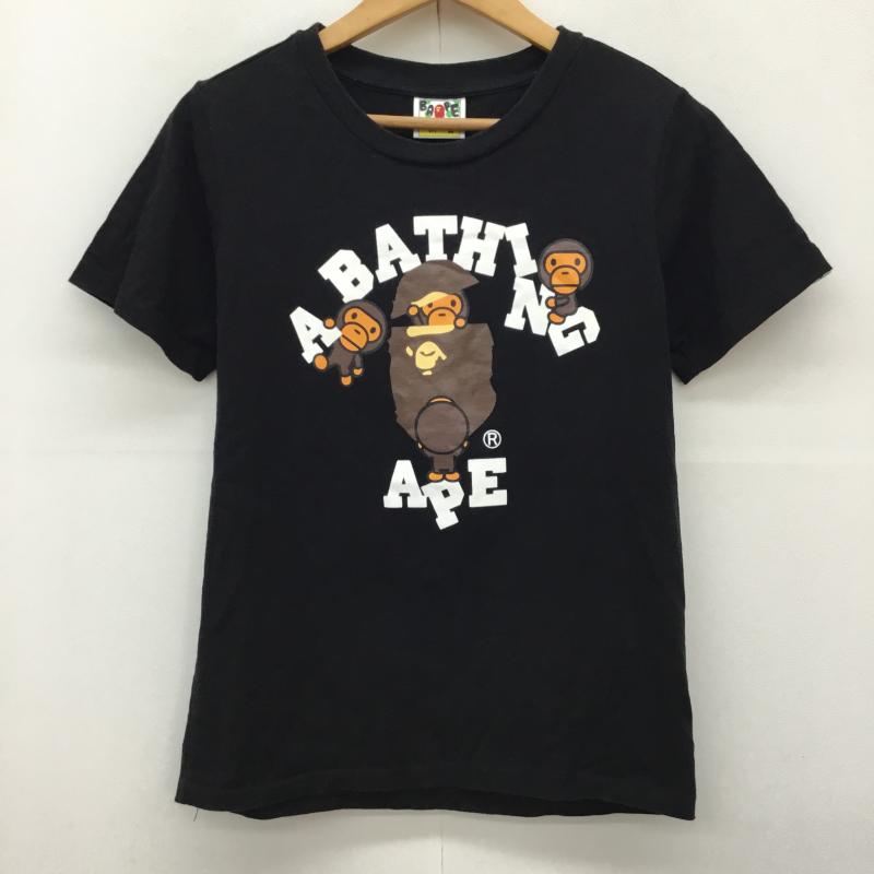 アベイシングエイプ A BATHING APE Tシャツ 半袖 COLLEGE MILO TEE XS プリント 黒 / ブラック /  レディース USED 古着 中古 10141841