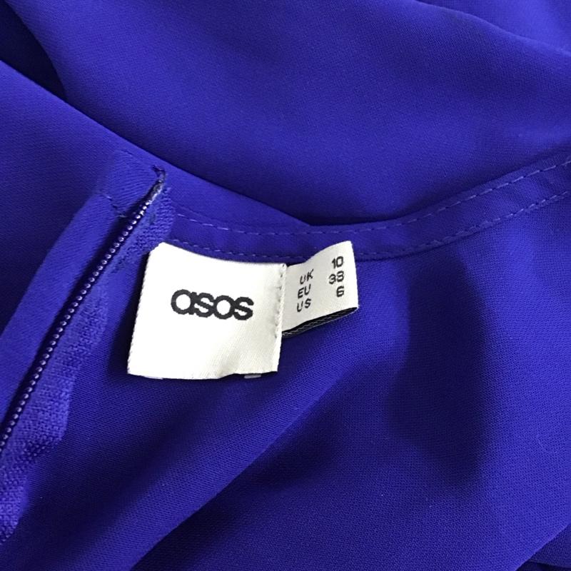エイソス asos ワンピース ひざ丈スカート Vネック 半袖 五分袖 UK10 無地 青 / ブルー /  レディース USED 古着 中古 10122568