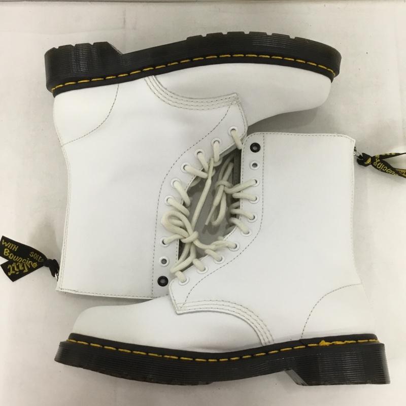 ドクターマーチン Dr.Martens ブーツ 一般 10ホール 10EYE Y s バックジップ UK6 箱有 US：8 無地 白 / ホワイト / X 黒 / ブラック /  レディース USED 古着 中古 10149853