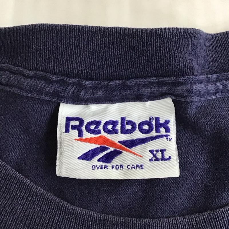 リーボック Reebok Tシャツ 半袖 クルーネック XL ロゴ、文字 紺 / ネイビー /  メンズ USED 古着 中古 10118316