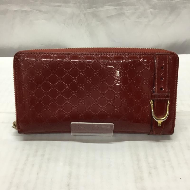 グッチ GUCCI 財布 長財布 マイクログッチシマ GG ラウンドファスナー エナメル ニース 総柄 赤 / レッド /  レディース USED 古着 中古 10116644