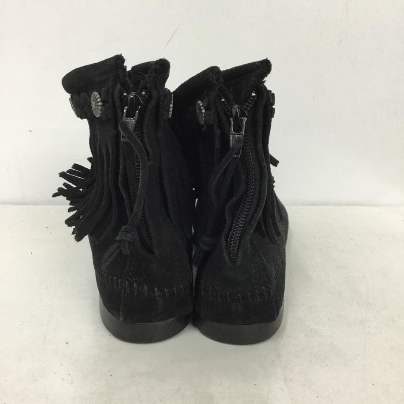ミネトンカ Minnetonka ブーツ ショートブーツ Hi Top Back Zipper Boot 299 コンチョボタン フリンジ 8 FREE 無地 黒 / ブラック /  レディース USED 古着 中古 10144921