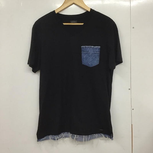 ディーゼル DIESEL Tシャツ 半袖 半袖カットソー 無地Tシャツ Vネックカットソー M 無地 黒 / ブラック /  メンズ USED 古着 中古 10132174