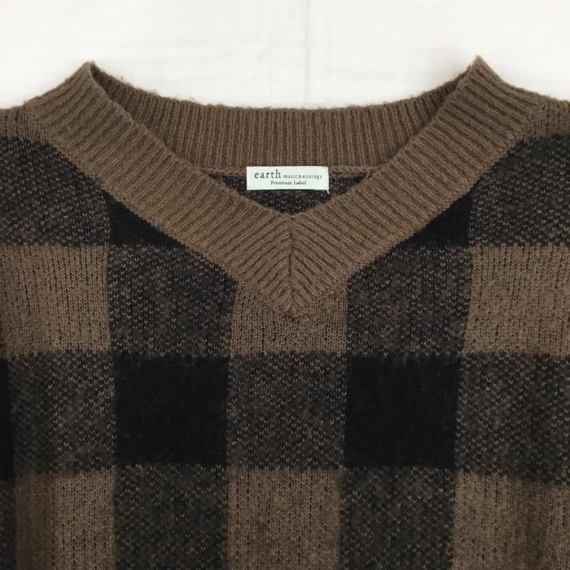 アースミュージックアンドエコロジー earth music&ecology ニット、セーター 長袖 10184CB2050 FREE チェック 黒 / ブラック / X 茶 / ブラウン /  レディース USED 古着 中古 10142549