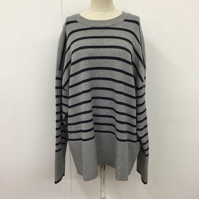 ザラ ZARA ニット、セーター 長袖 クルーネック L ボーダー柄 灰 / グレー / X 紺 / ネイビー /  レディース USED 古着 中古 10121877