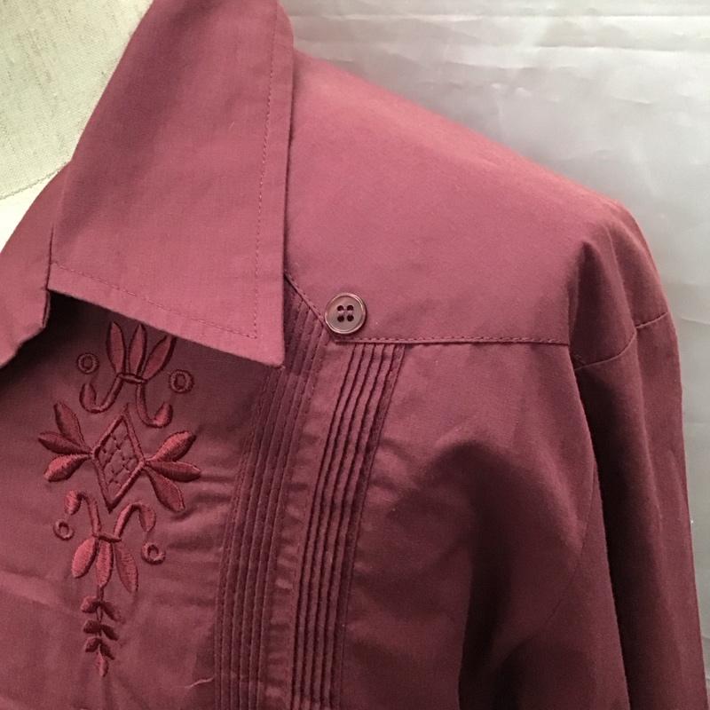 古着 USED シャツ、ブラウス 長袖 S 刺繍 えんじ / ワインレッド /  メンズ USED 古着 中古 10117021