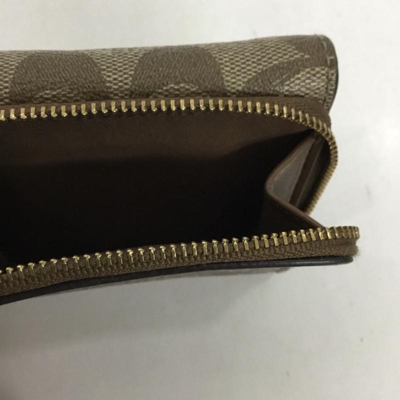 コーチ COACH 財布 コンパクト財布 三つ折り シグネチャー 総柄 ベージュ / ベージュ /  レディース USED 古着 中古 10125199