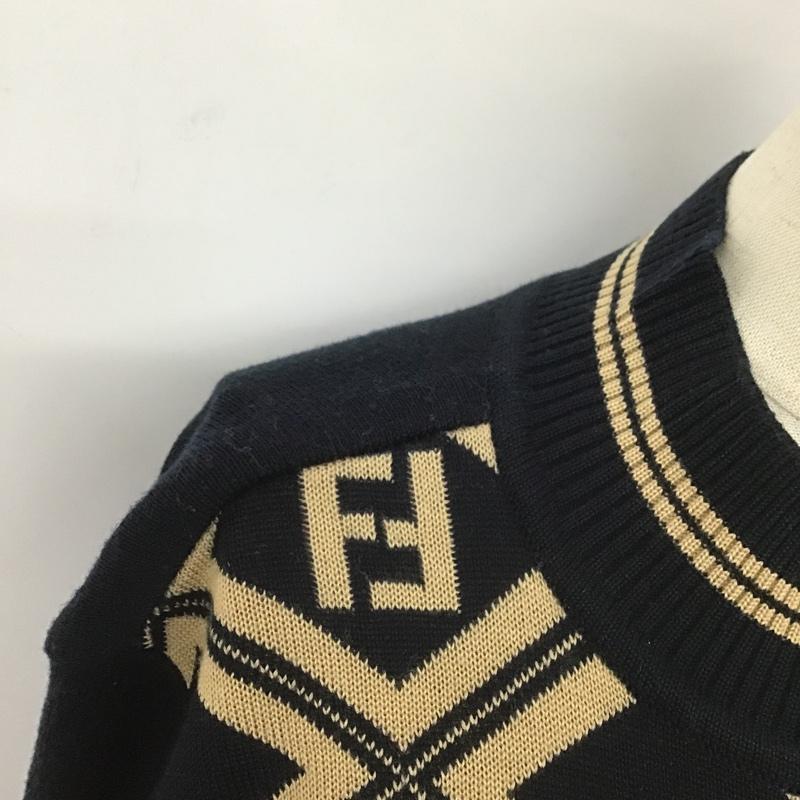 フェンディ FENDI ワンピース ロングスカート 長袖ニットワンピース ロングワンピース リブニット 総柄 総柄 X ロゴ、文字 ベージュ / ベージュ / X 紺 / ネイビー /  レディース USED 古着 中古 10105827