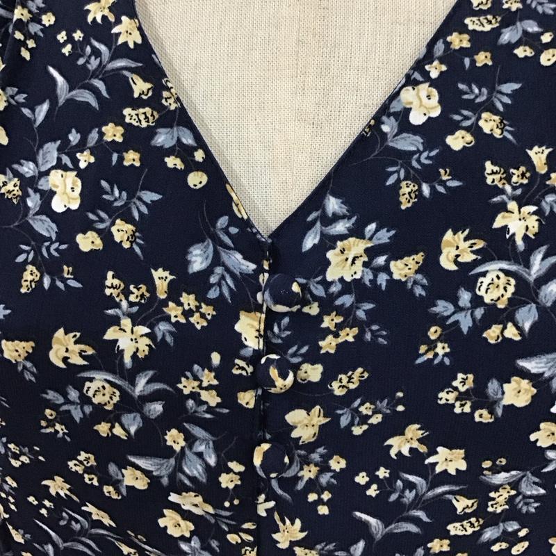 ナチュラルクチュール natural couture ワンピース ロングスカート 720180 五分袖 Vネック FREE 花柄 紺 / ネイビー /  レディース USED 古着 中古 10115508