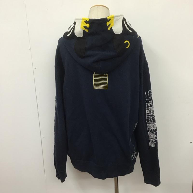 アベイシングエイプ A BATHING APE パーカー 長袖 ジップアップパーカー 長袖パーカー フード付きパーカー 長袖スウェット XL ロゴ、文字 紺 / ネイビー /  メンズ USED 古着 中古 10107416
