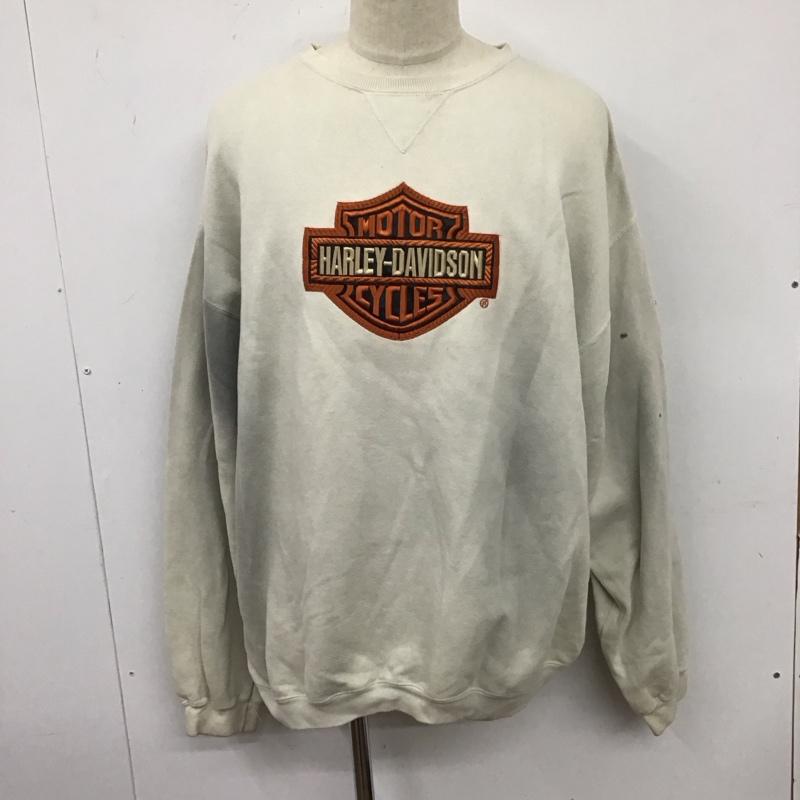 ハーレーダビッドソン Harley-Davidson トレーナー 長袖 長袖トレーナー スウェット クルーネック リブスウェットカットソー 古着 XL ロゴ、文字 ベージュ / ベージュ /  メンズ USED 古着 中古 10124109