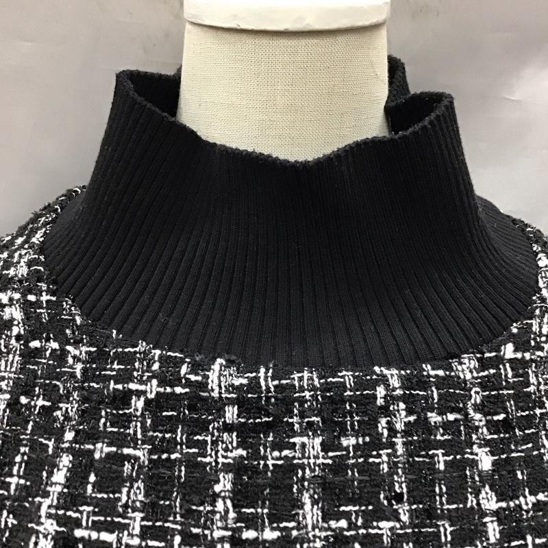 ザラ ZARA ニット、セーター 長袖 3440 250 800 モックネック フリンジ XS チェック 黒 / ブラック / X 白 / ホワイト /  レディース USED 古着 中古 10118431