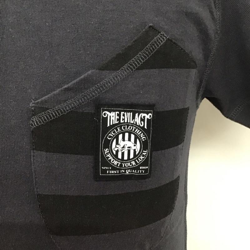 イーブルアクト EVILACT Tシャツ 半袖 ヘンリーネック S ロゴ、文字 紺 / ネイビー /  メンズ USED 古着 中古 10111199