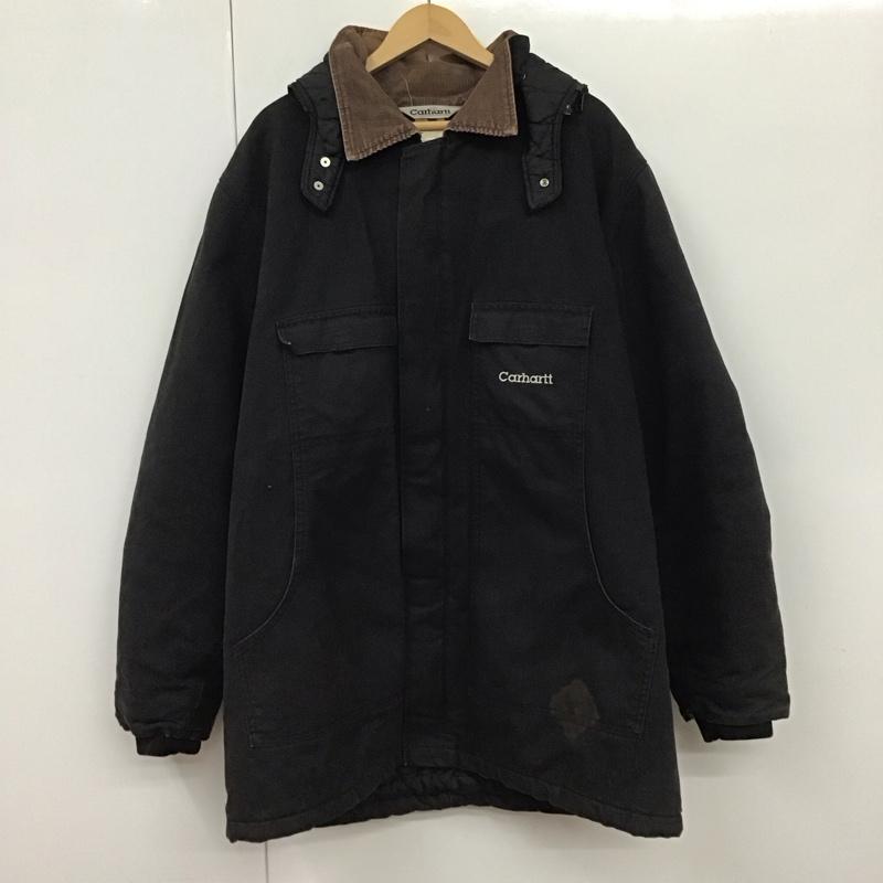 カーハート Carhartt ジャケット、上着 ジャンパー、ブルゾン ジップアップジャケット アウター 古着 フード付き XXL ロゴ、文字 黒 / ブラック /  メンズ USED 古着 中古 10130497