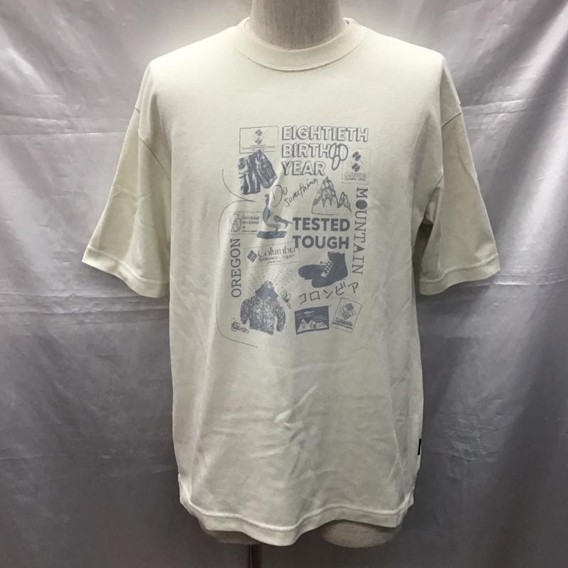 コロンビア Columbia Tシャツ 半袖 218 PM1504 80th ANIVERSARY 80周年 L ロゴ、文字 アイボリー / アイボリー /  メンズ USED 古着 中古 10121186