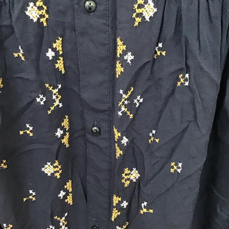 キューティーブロンド Cutie Blonde ワンピース ロングスカート 256-58058 フレンチスリーブ 前開き L 刺繍 紺 / ネイビー /  レディース USED 古着 中古 10119270