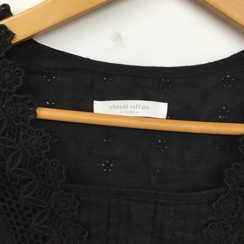 ショコラ フィネ ローブ chocol raffine robe ワンピース ロングスカート 6A32L0H0400 I 胸元レース7分袖ワンピース FREE レース柄 黒 / ブラック /  レディース USED 古着 中古 10119213