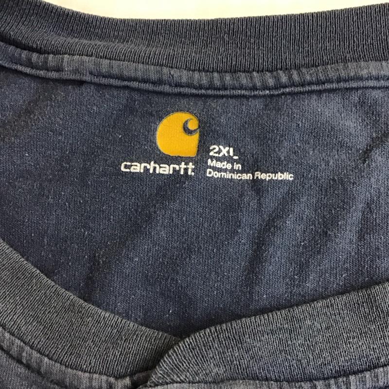 カーハート Carhartt カットソー 半袖 半袖カットソー プリントTシャツ ヘンリーネックカットソー XXL ロゴ、文字 青 / ブルー /  メンズ USED 古着 中古 10119950