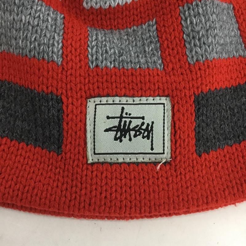 ステューシー STUSSY 帽子 ニット帽 90年代 USA製 ロゴ、文字 赤 / レッド / X 灰 / グレー /  メンズ USED 古着 中古 10137142
