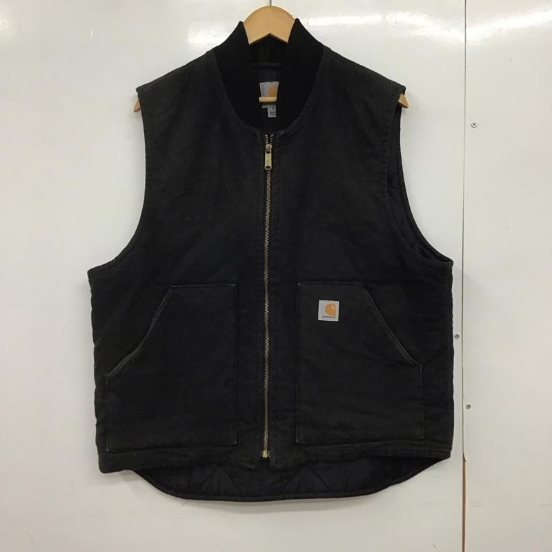 カーハート Carhartt ベスト ベスト ジップアップベスト ノースリーブカットソー アウター L ロゴ、文字 ダークグレー / ダークグレー /  メンズ USED 古着 中古 10146983