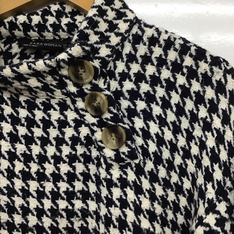 ザラウーマン ZARA WOMAN ニット、セーター 長袖 7563/245/080 コットンツイードフリンジボタントップ XS  白 / ホワイト / X 紺 / ネイビー /  レディース USED 古着 中古 10138091