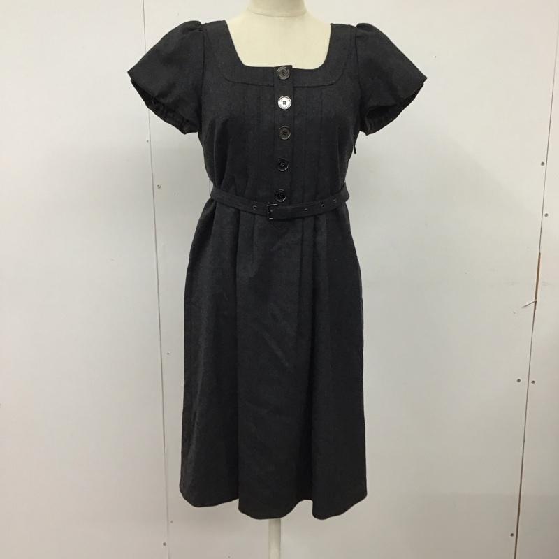 バーバリーブルーレーベル BURBERRY BLUE LABEL ワンピース ひざ丈スカート FMF63-595-08 半袖 スクエアネック 36 無地 チャコールグレー / チャコールグレー /  レディース USED 古着 中古 10115012