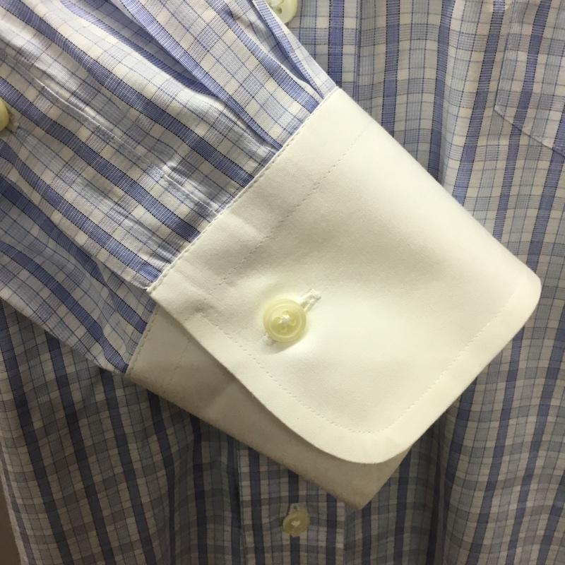 チャップス CHAPS シャツ、ブラウス 長袖 ボタンダウン 40-82 チェック 白 / ホワイト / X 水色 / ライトブルー /  メンズ USED 古着 中古 10115529