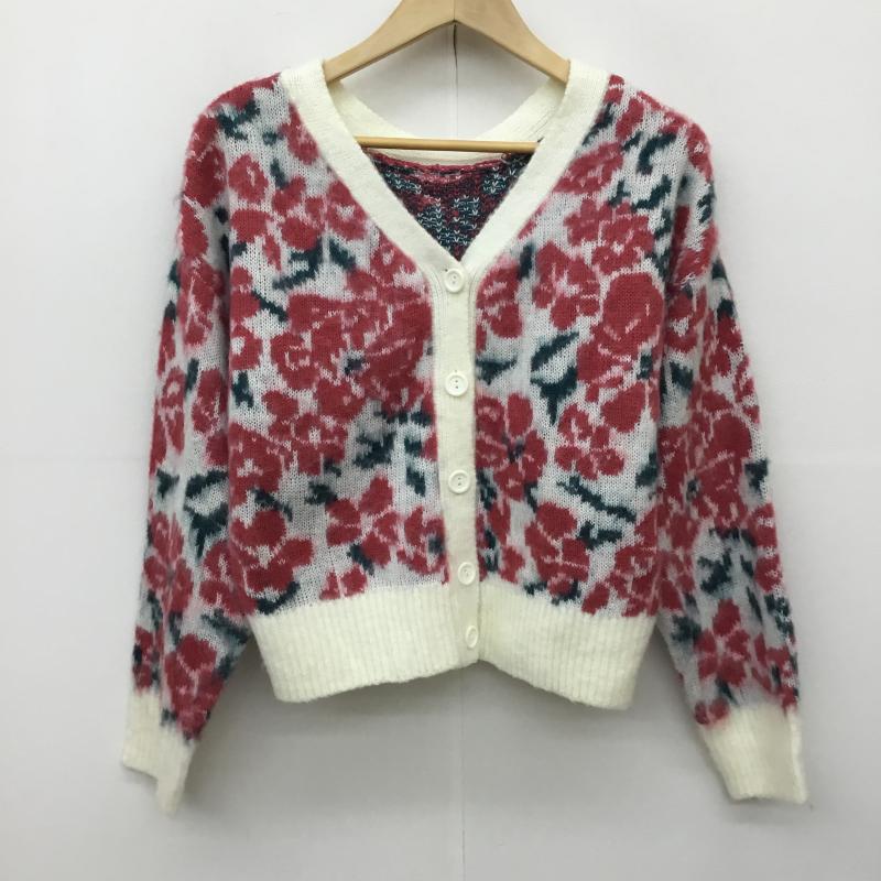 ビス ViS カーディガン 長袖 FREE 花柄 白 / ホワイト / X 桃 / ピンク / X 緑 / グリーン /  レディース USED 古着 中古 10141833