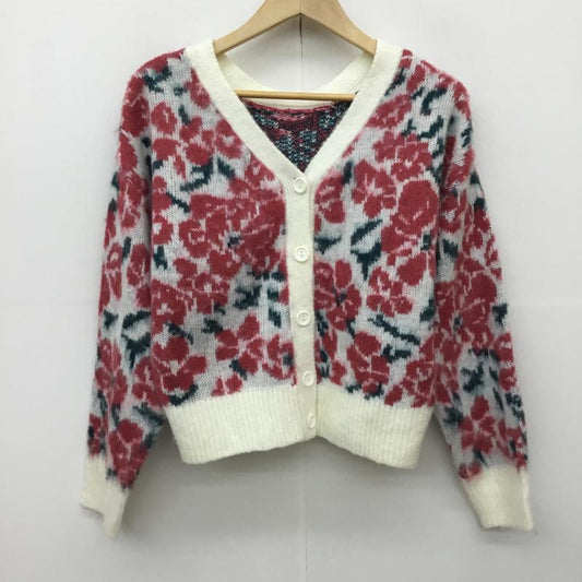 ビス ViS カーディガン 長袖 FREE 花柄 白 / ホワイト / X 桃 / ピンク / X 緑 / グリーン /  レディース USED 古着 中古 10141833