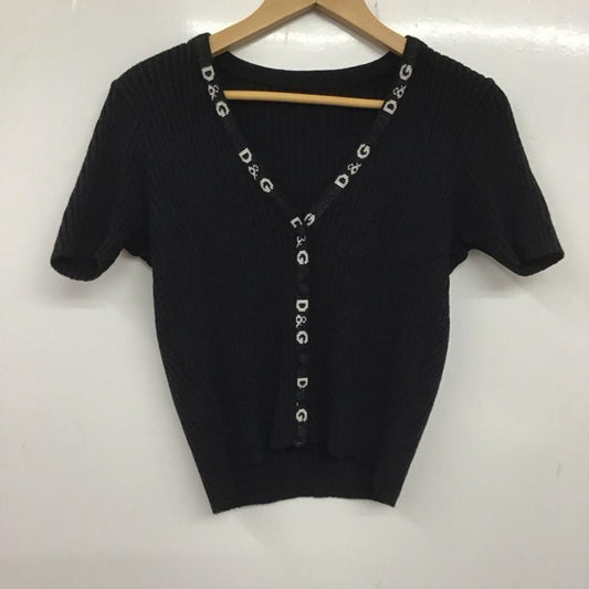 ドルチェアンドガッバーナ DOLCE&GABBANA カーディガン 半袖 半袖ニットカーディガン 前ボタン リブニット ショート丈 ロゴ、文字 黒 / ブラック /  レディース USED 古着 中古 10138795