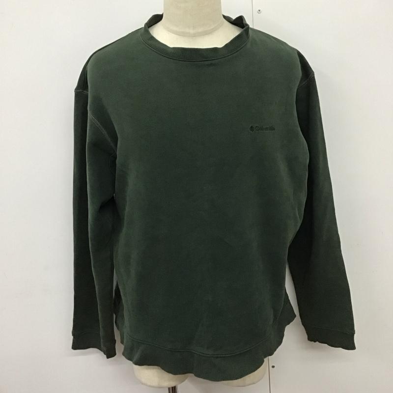 コロンビア Columbia トレーナー 長袖 長袖トレーナー スウェット クルーネック リブスウェットカットソー L ロゴ、文字 緑 / グリーン /  メンズ USED 古着 中古 10124099