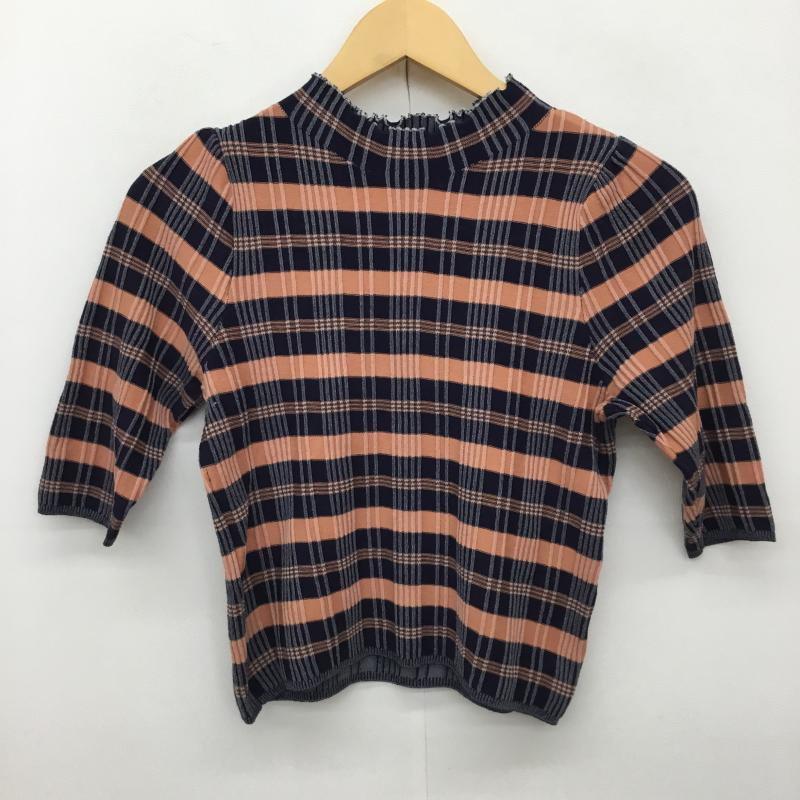 ココ ディール COCO DEAL カットソー 半袖 2 チェック 紺 / ネイビー / X 橙 / オレンジ /  レディース USED 古着 中古 10134738