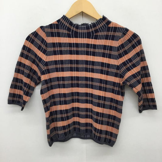 ココ ディール COCO DEAL カットソー 半袖 2 チェック 紺 / ネイビー / X 橙 / オレンジ /  レディース USED 古着 中古 10134738