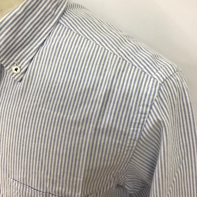 ニューヨーカー NEWYORKER シャツ、ブラウス 長袖 ボタンダウン コットン M ストライプ 白 / ホワイト / X 水色 / ライトブルー /  メンズ USED 古着 中古 10116829