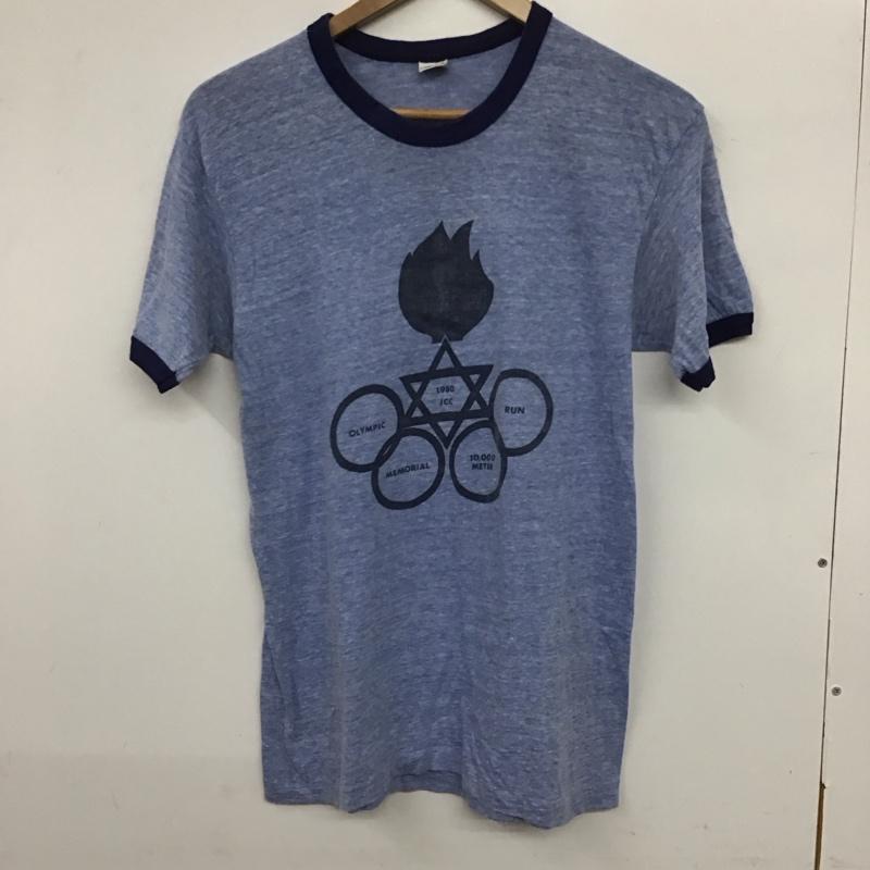 ヘインズ HANES Tシャツ 半袖 半袖カットソー プリントTシャツ クルーネックカットソー 80s 三角タグ M プリント 青 / ブルー /  メンズ USED 古着 中古 10133287