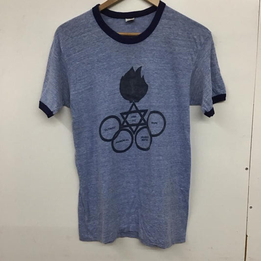 ヘインズ HANES Tシャツ 半袖 半袖カットソー プリントTシャツ クルーネックカットソー 80s 三角タグ M プリント 青 / ブルー /  メンズ USED 古着 中古 10133287