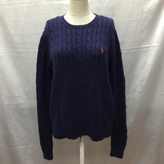 ラルフローレン RALPHLAUREN ニット、セーター 長袖 コットン クルーネック L ワンポイント 紺 / ネイビー /  レディース USED 古着 中古 10118374