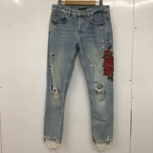 ザラ ZARA パンツ デニム、ジーンズ 6045 467 406 バラ 刺繍 ダメージ加工 水色 / ライトブルー /  メンズ USED 古着 中古 10139605