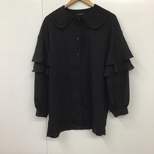 ジーナシス JEANASIS シャツ、ブラウス 長袖 JS063632AK BIG襟 フリルシャツ FREE 無地 黒 / ブラック /  レディース USED 古着 中古 10131085