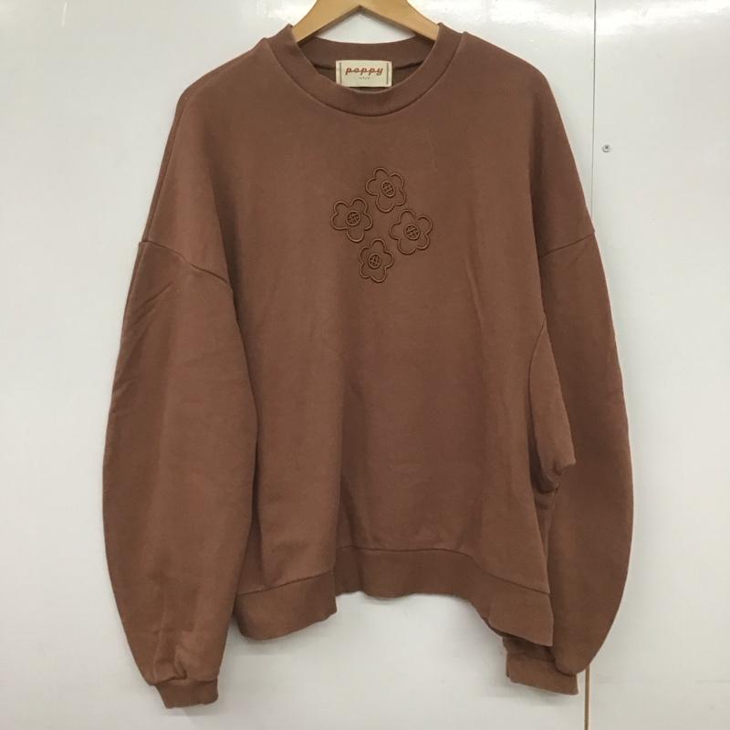 ポピー POPPY トレーナー 長袖 スウェット 刺繍 FREE 花柄 茶 / ブラウン /  レディース USED 古着 中古 10143816