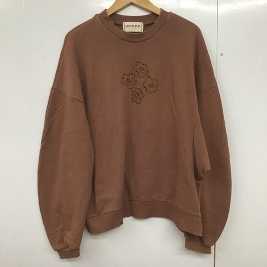ポピー POPPY トレーナー 長袖 スウェット 刺繍 FREE 花柄 茶 / ブラウン /  レディース USED 古着 中古 10143816