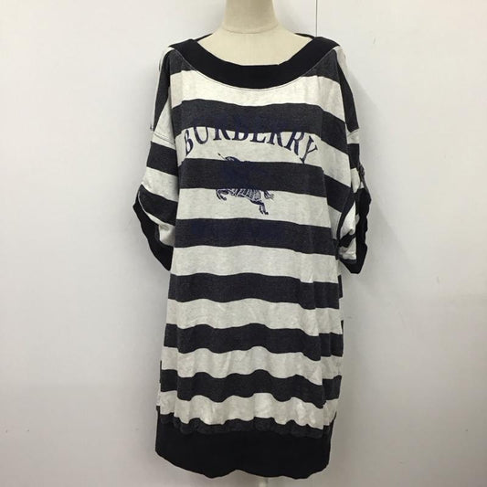 バーバリーブルーレーベル BURBERRY BLUE LABEL ワンピース ひざ丈スカート E1P35-183-03 チュニック 五分袖 ボーダー 38 プリント X ロゴ、文字 灰 / グレー / X 紺 / ネイビー /  レディース USED 古着 中古 10116934